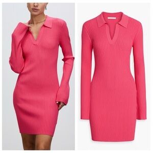 Helmut Lang Polo Rib-Knit Mini Dress Pink Size M